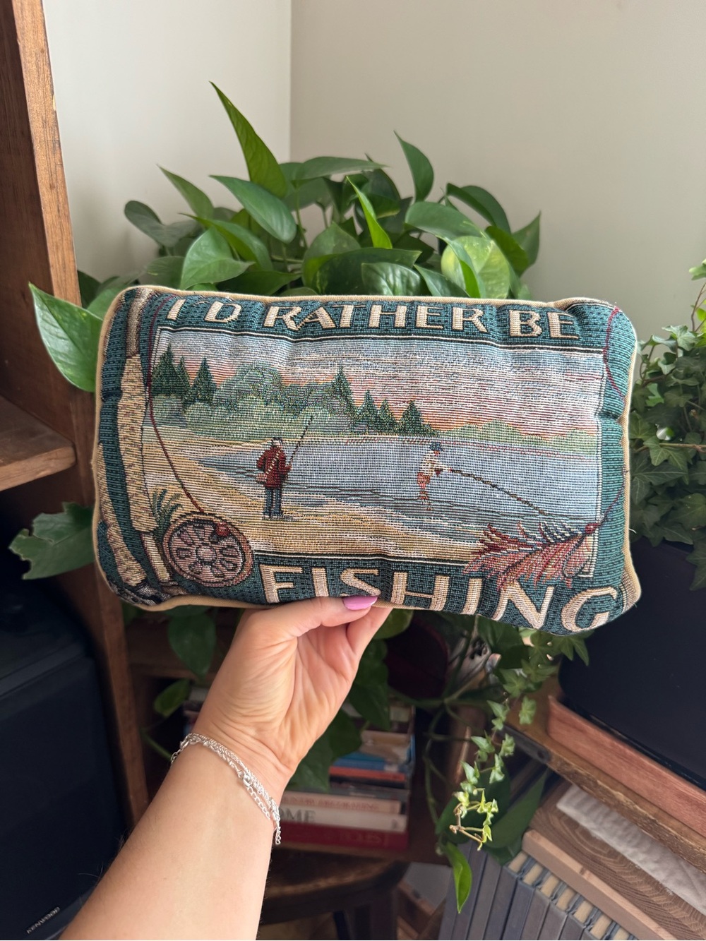 I'd Rather Be Fishing Decorative Pillow Pouch - Blue/Tan